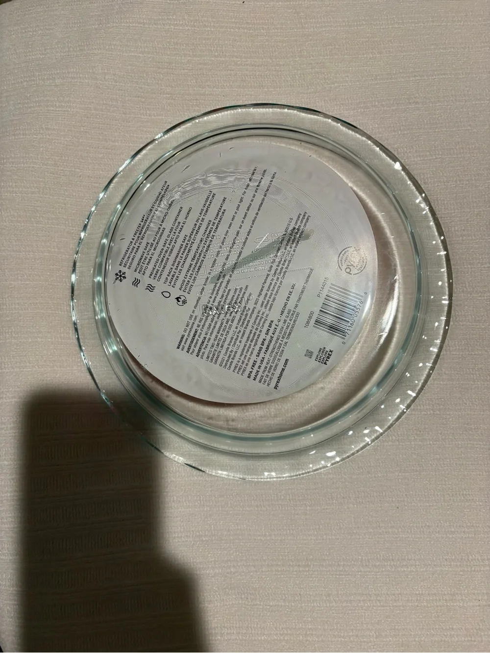 Pyrex Clear Glass Pie Dish with Red Logo Insert